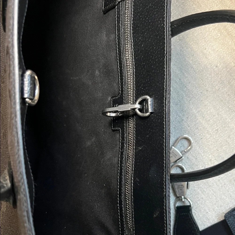 Gucci Black GG Jacquard Tote with Leather Handles